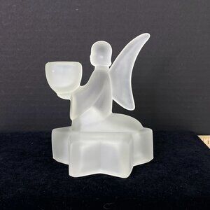 Vintage LE Smith Frosted Glass Angel Candle Holder
